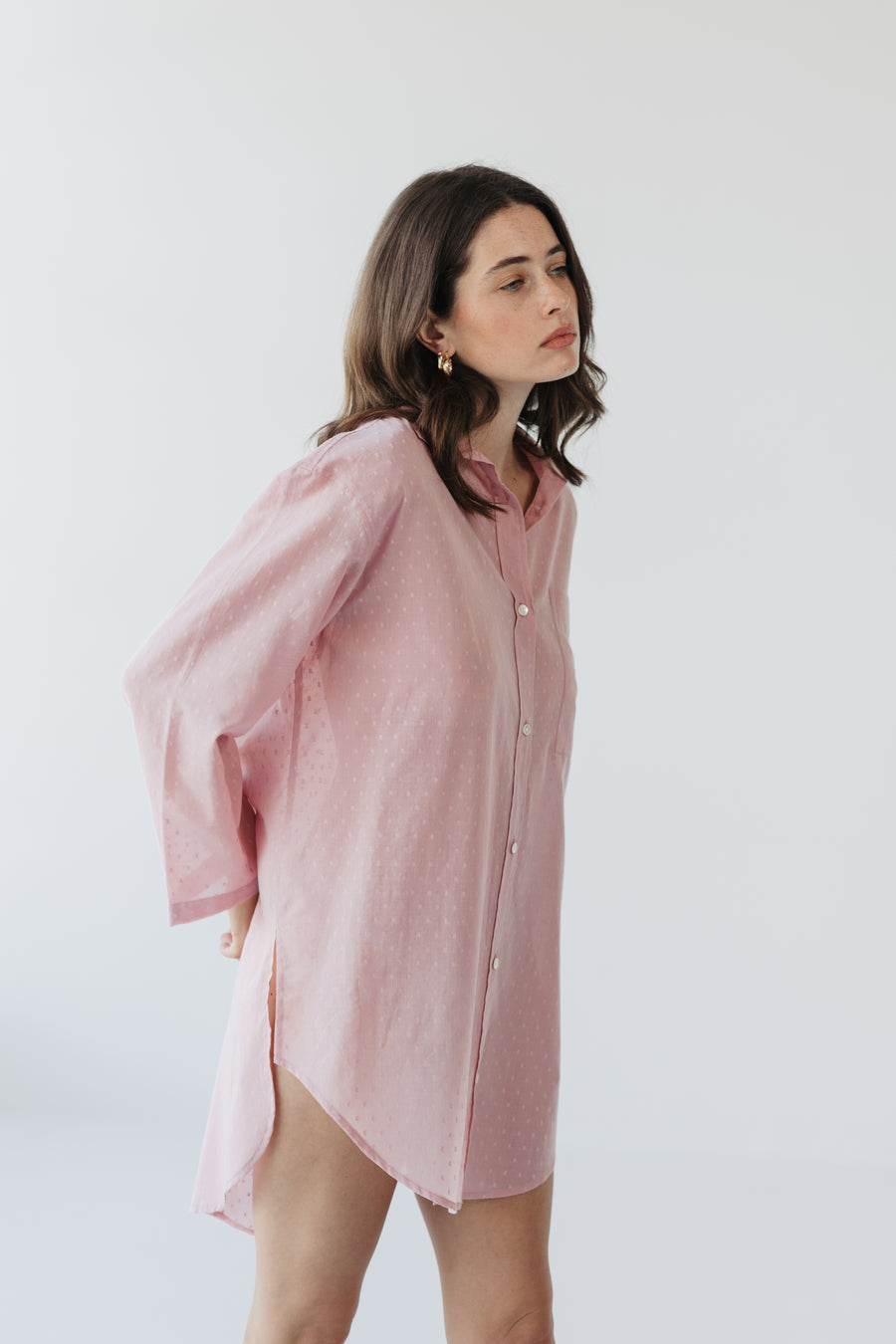 Zaana Shirt Dress in Blush Swiss Dot