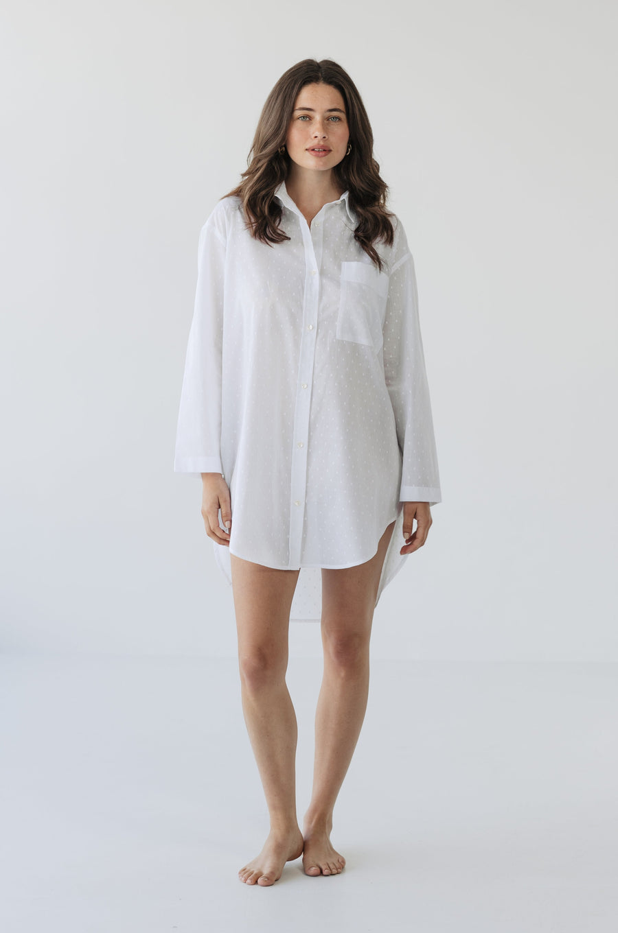 Zaana Shirt Dress in White Swiss Dot