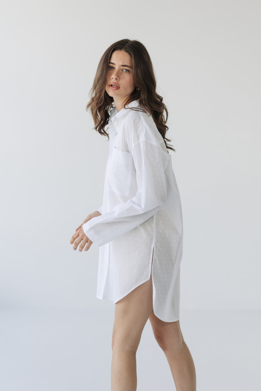 Zaana Shirt Dress in White Swiss Dot