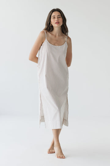 Senna Slip Dress in Cocoa Stripe