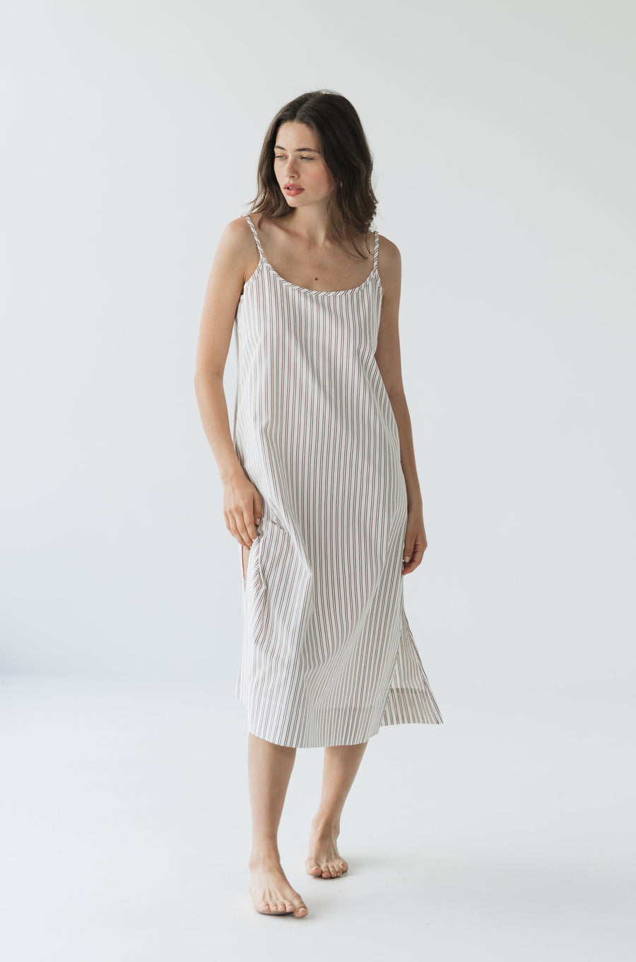 Senna Slip Dress in Cocoa Stripe