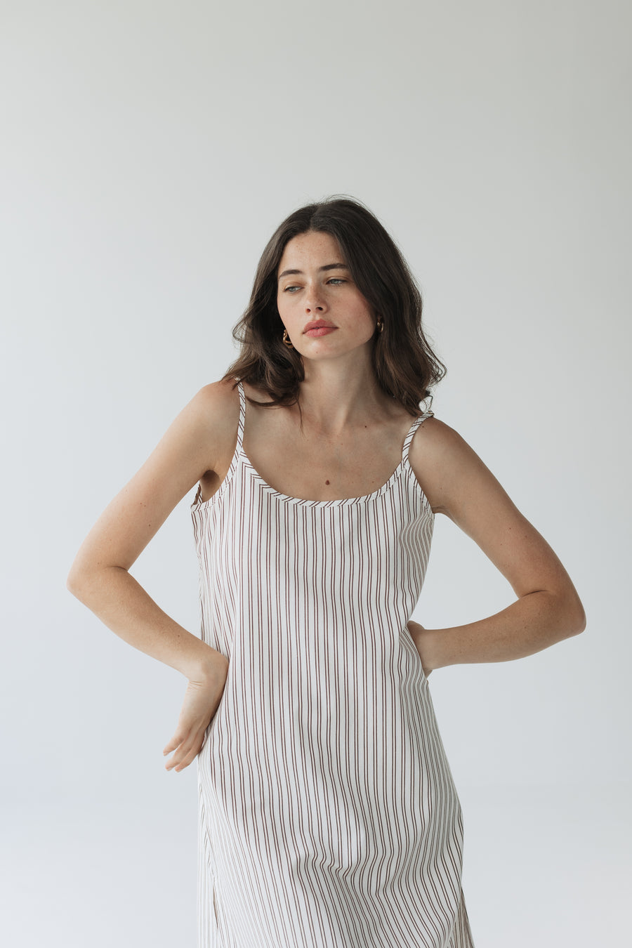 Senna Slip Dress in Cocoa Stripe