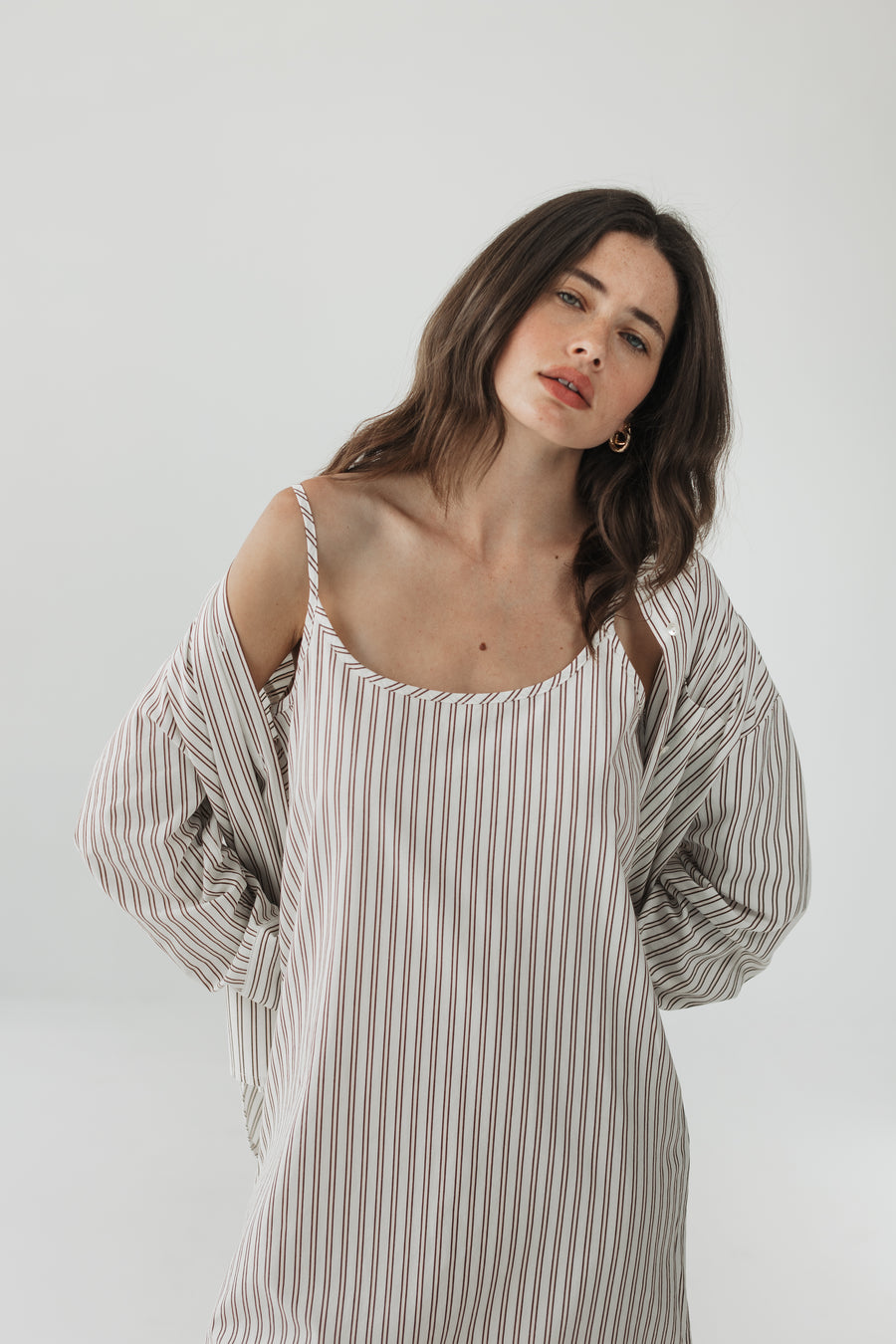 Senna Slip Dress in Cocoa Stripe